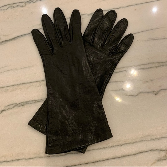 Vintage Accessories - Jean Patou Italian Black Leather Gloves 3/4 Length